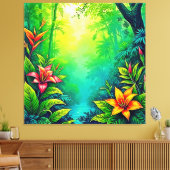 Weelderig Tropisch Oerwoud Oasis Design Canvas Afdruk (Insitu (Woonkamer))