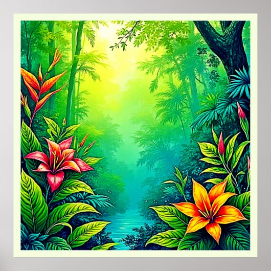 Weelderig Tropisch Oerwoud Oasis Design Poster (Voorkant)