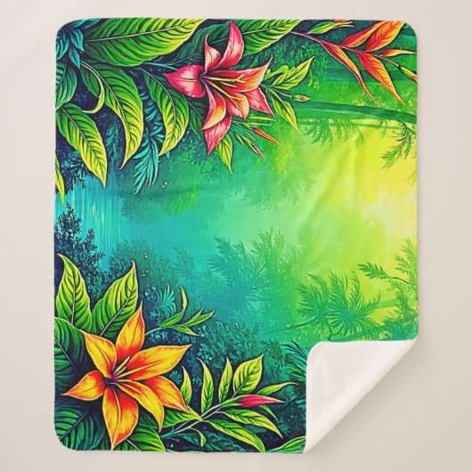 Weelderig Tropisch Oerwoud Oasis Design Sherpa Deken (Voorkant)
