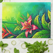 Weelderig Tropisch Oerwoud Oasis Design Theedoek (Gevouwen)