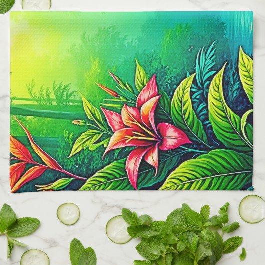 Weelderig Tropisch Oerwoud Oasis Design Theedoek (Gevouwen)