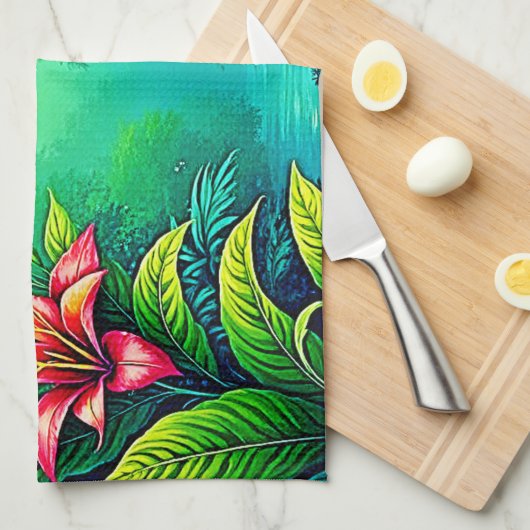 Weelderig Tropisch Oerwoud Oasis Design Theedoek (Quarter Fold)