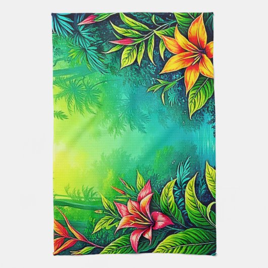 Weelderig Tropisch Oerwoud Oasis Design Theedoek (Verticaal)