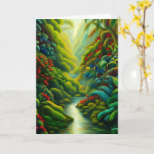 Weelderig tropisch regenwoud met bloemen en stroom kaart (Gele Bloem)