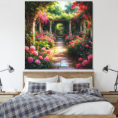 Weelderig tuinpad met rozenstruiken canvas afdruk (Insitu (Slaapkamer))