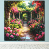 Weelderig tuinpad met rozenstruiken canvas afdruk (Insitu (Houten vloer))
