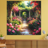 Weelderig tuinpad met rozenstruiken canvas afdruk (Insitu (Woonkamer))