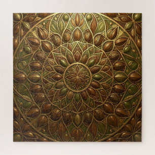 Weelderig vergulde bronzen bloemrijke Mandala met Legpuzzel