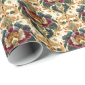 Weelderig Victoriaans bloemendamask in turquoise e Cadeaupapier (Rol Hoek)
