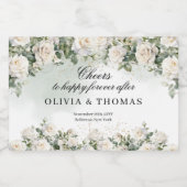 Weelderig waterverf boeket witte rozen groen likeurfles etiket (Enkel label)