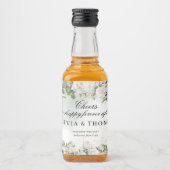 Weelderig waterverf boeket witte rozen groen likeurfles etiket (Voorkant)