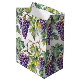 Weelderig Waterverf Paarse Druivenrank Patroon Medium Cadeauzakje