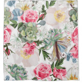 Weelderig Waterverfrozen en Vlezig Bloempatroon Douchegordijn (Voorkant)