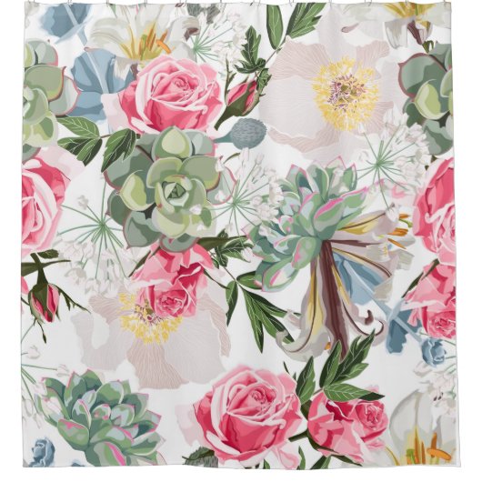 Weelderig Waterverfrozen en Vlezig Bloempatroon Douchegordijn (Voorkant)