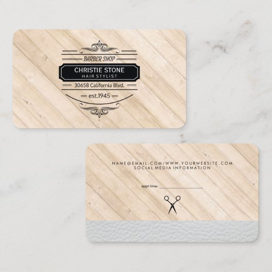 Weelderig Witte Leren Houten Afwerking Retro Label (Voorkant / Achterkant)