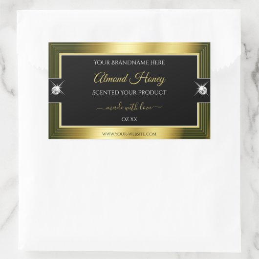 Weelderig zwart goud glanzend briljant productlabe rechthoekige sticker (Tas)