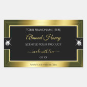 Weelderig zwart goud glanzend briljant productlabe rechthoekige sticker (Voorkant)