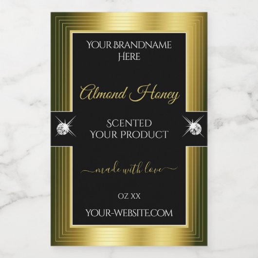 Weelderig zwart goud glanzend briljant productlabe voedselcontainer etiket (Enkel label)