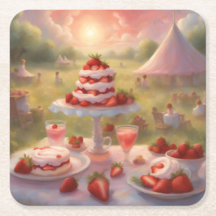 Weelderige aardbeien shortcake feestspullen kartonnen onderzetters