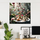Weelderige Afternoon Tea Setup in de tuin Poster (Thuiskantoor)
