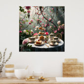 Weelderige Afternoon Tea Setup in de tuin Poster (Keuken)