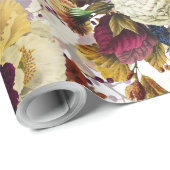 Weelderige antiek bloemenboeketten op wit patroon cadeaupapier (Rol Hoek)