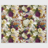 Weelderige antiek bloemenboeketten op wit patroon cadeaupapier (Vlak)