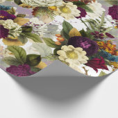 Weelderige antiek bloemenboeketten op wit patroon cadeaupapier (Hoek)