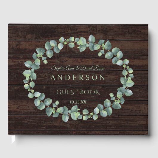 Weelderige aquarel Eucalyptus krans bruiloft Gastenboek (Voorkant)