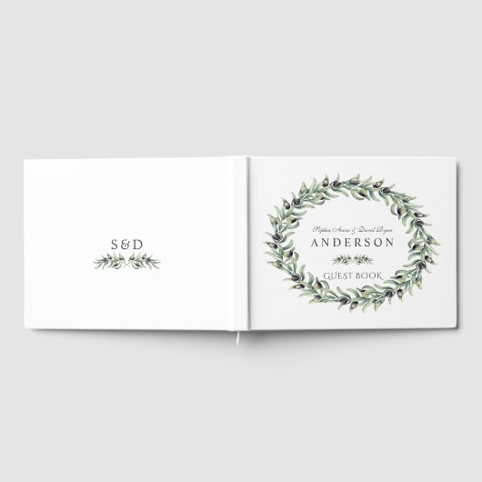 Weelderige Aquarel Olijftakken Krans Bruiloft Gastenboek (Volledig)