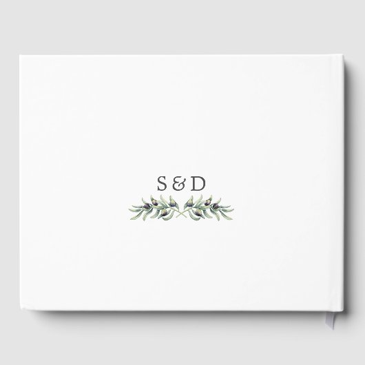 Weelderige Aquarel Olijftakken Krans Bruiloft Gastenboek (Achterkant)