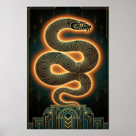 Weelderige Art Deco Slang Serpent Gouden Spiraal Poster