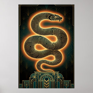 Weelderige Art Deco Slang Serpent Gouden Spiraal Poster