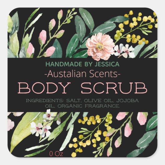 weelderige Australische bloemenbad body scrub bote Vierkante Sticker (Voorkant)