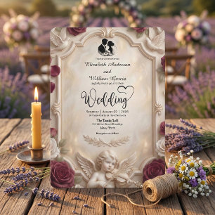 Weelderige Barok Cherubijn & Roos Vintage Bruiloft Kaart