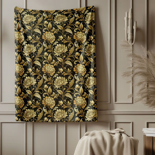 Weelderige barokke deken in zwart en goud Damask