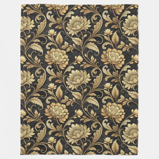 Weelderige barokke deken in zwart en goud Damask (Voorkant)