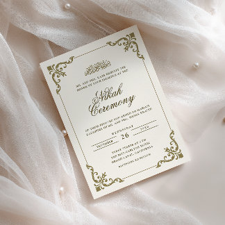 Weelderige Barokke Frame Crème Bruin Nikah Ceremon Kaart