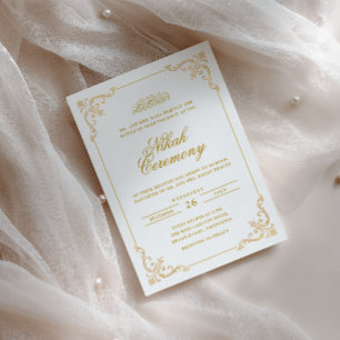 Weelderige Barokke Frame Goud Witte Nikah Ceremoni Kaart