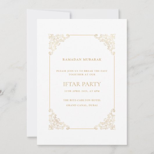 Weelderige Barokke Frame Gouden Script Iftar Feest Kaart (Voorkant)