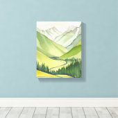 weelderige bergen | Groene Waterverf landschap Canvas Afdruk (Insitu (Houten vloer))