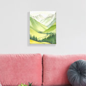 weelderige bergen | Groene Waterverf landschap Canvas Afdruk (Insitu (Woonkamer))
