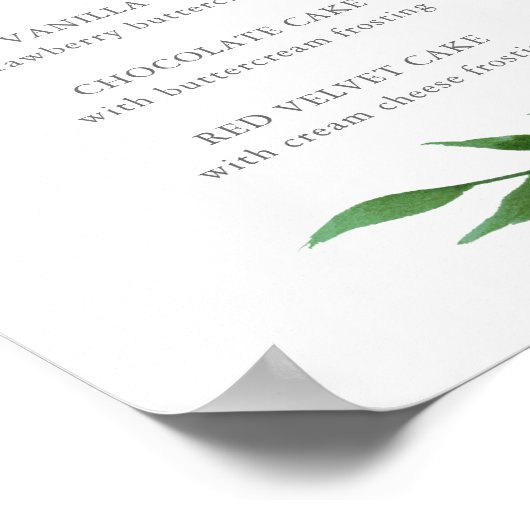 Weelderige Bladeren Elegante Trouwtaart Smaak Menu Poster (Hoek)