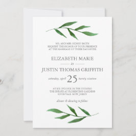 weelderige bladeren elegante Waterverf bruiloft ui Kaart