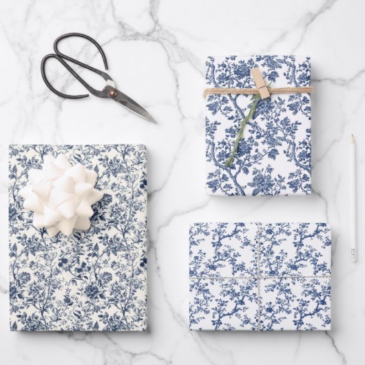 Weelderige Blauwe Botanicals 3 Inpakpapier Vel (Voorkant)