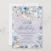Weelderige Blauwe Witte Waterverf Bloem 100ste Ver Kaart (Voorkant)