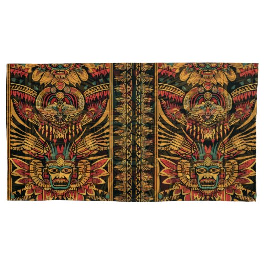 Weelderige Blauwgroen "Aztec Dream" Luxury King Ku Kussensloop (Voorkant-Links)