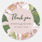 Weelderige bloem en groen Elegant Ronde Sticker (Voorkant)