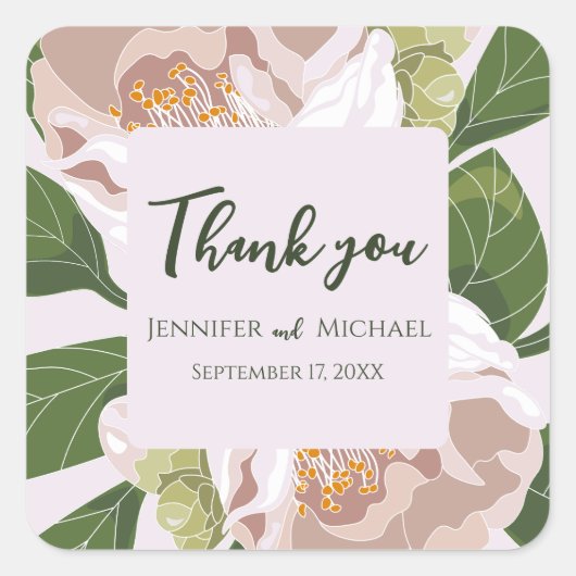 Weelderige bloem en groen Elegant Vierkante Sticker (Voorkant)