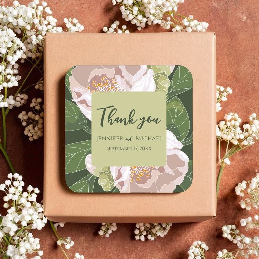 Weelderige bloem en groen Elegant Vierkante Sticker